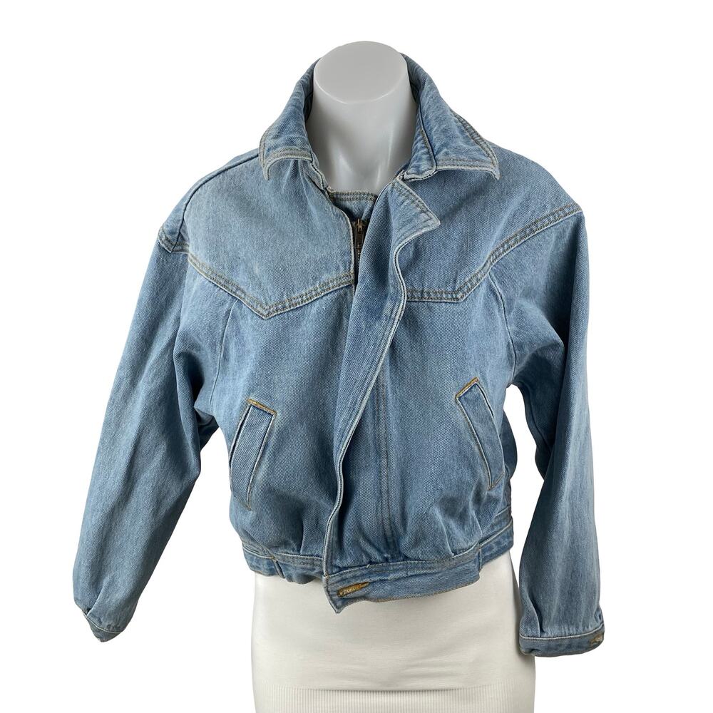 Brandy Melville Women's Collared Long Sleeve Crop Trucker Denim Coat Jacket Sz M